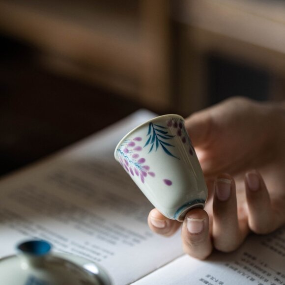 Hand-Painted Wisteria Ceramic Teacup – Gongfu Tea Master Cup for Home Use - Picture 6 of 8